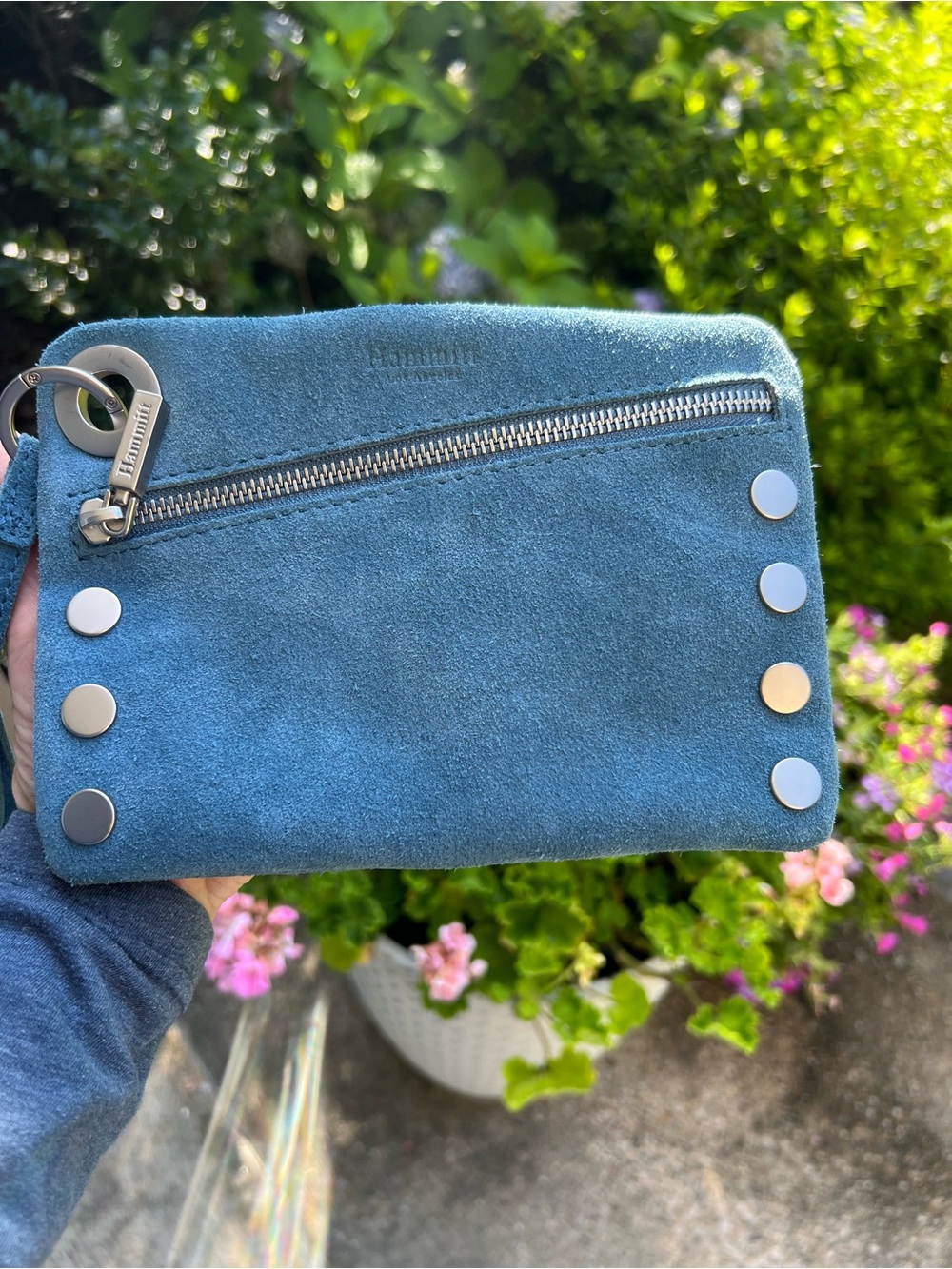 Hammitt Small Nash Blue Suede Wristlet/crossbody - Picture 2 of 8